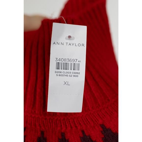 Ann Taylor Size XL Sweater Pullover Geometric Pattern Red Purple NWT - Picture 6 of 6